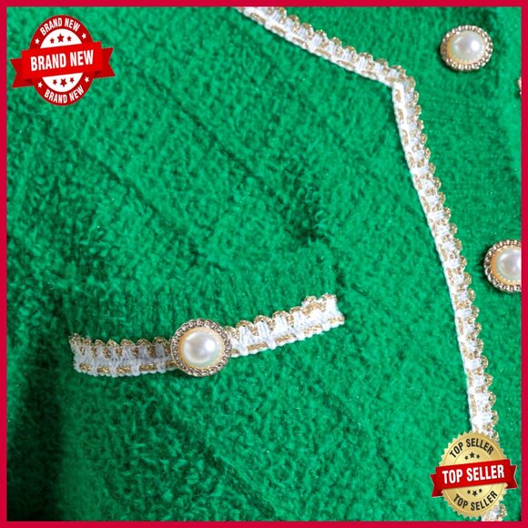 Cropped Cardigan Sweater Long Sleeve Open Front Button Down Tweed - Picture 3 of 7